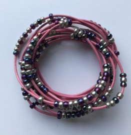 Wrap-armband leer Miyuki roze