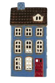 Waxinelichthuisje blauw hoog