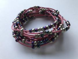 Wrap-armband leer Miyuki roze