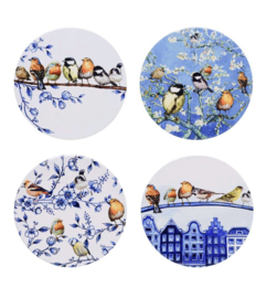 Set onderzetters Bosvogels rond Heinen Delfts blauw