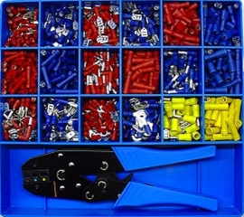 Kabel terminal assortiment kit geisoleerd & tang rood/blauw/geel