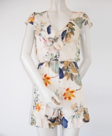 Licht beige Jumpsuit / Romper met fleurige bloemenprint