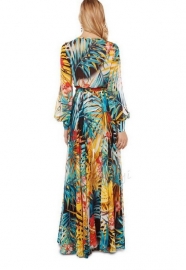 Prachtige Maxi Jurk met Exotische Planten Print