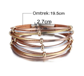 Lederen Armband in Pastelkleur Zilver-Goud