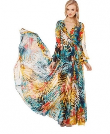 Prachtige Maxi Jurk met Exotische Planten Print