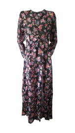 Maxi Zwarte Jurk met Romantische Bloemenprint