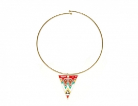 Goudkleurige Ketting met Neon Kleurige Driehoek Rood