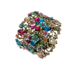 Prachtige Brede Armband met Bloemen en Strass Steentjes