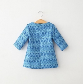 Prachtige Jacquard Blauwe Jurk / Tuniek met Uilenprint