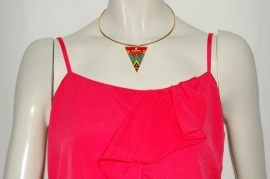 Goudkleurige Ketting met Neon Kleurige Driehoek Rood