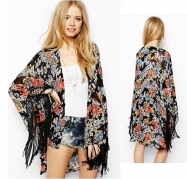 Fringe Kimono Summer met Bloemenprint en