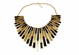 Ketting met Zwart en Goudkleurige Staven in Cleopatra Stijl