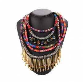 Geweven, Vintage, Bohemian Ketting met Prachtige Kleuren