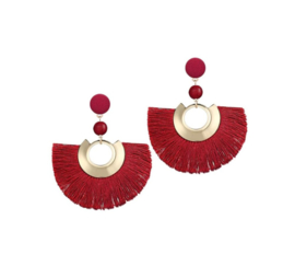 Mooie Trendy Fringe Oorbellen Bordeaux Rood