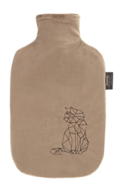 Warmwaterkruik 2L fleece bruin/katje Fashy
