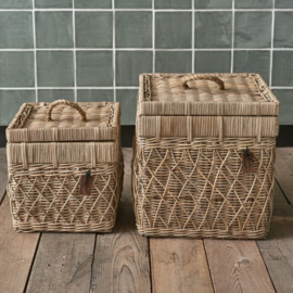 Rustic Rattan Diamond Weave Storage Box Set Of 2 pieces