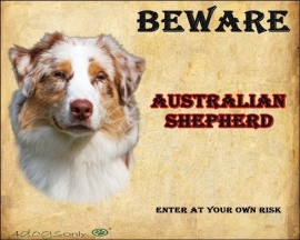 Waakbord  Australian Shepherd Red Merle (Engels) nr 02. Per set van 2 waakborden UITVERKOCHT