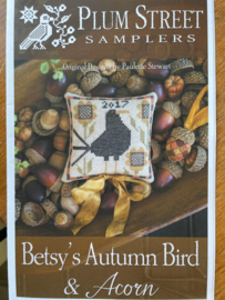 Plum Street Samplers  - "Betsy's Autumn Bird & Acorn