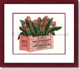 Liebevolle Kreuzstichentwürfe - B-155-11 - Kiste mit Tulpen
