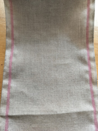 Linnen Band - linnen-kleur met roze streep  20 cm