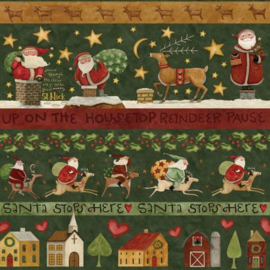Riley Blake  - Teresa Kogut "Up on the Housetop - Border Stripe Green"