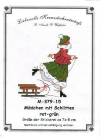 Liebevolle Kreuzstichentwürfe - M-379-15 - Mädchen mit Schlitten (rouge/vert)