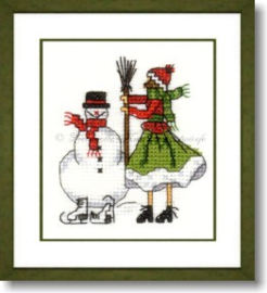 Liebevolle Kreuzstichentwürfe - M-378-15 - Mädchen mit Schneemann (rood/groen)