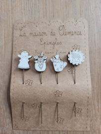 La Maison de Clémence - "Decoratieve spelden - engel, bloemen, konijn, huisje"
