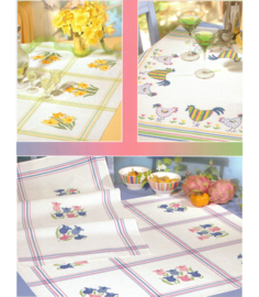 Rico Design - Tafelkleed 90 x 90 cm "Wit met blauw en roze strepen"