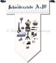 B-158-11 Kleines Schneidermustertuch mit alphabet, blauw