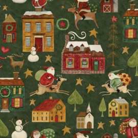 Riley Blake  - Teresa Kogut "Up on the Housetop - Main Green"