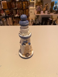 Vuurtoren met decoratie wit/blauw
