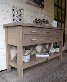 Landelijk eiken sidetable in de kleur Taupe 150 cm lang