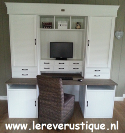 Dor Geld rubber arm Landelijke Secretaire / Bureau / Home-Office WIT met blad in de kleur Grey  210 cm breed x 215 cm hoog PRIJS OP AANVRAAG | * Landelijk witte bureaus |  Le Rêve Rustique