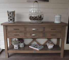 Landelijk eiken sidetable in de kleur Taupe 150 cm lang