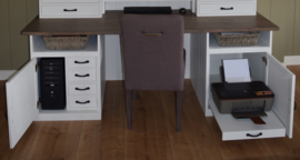 Landelijke Secretaire / Bureau / Home-Office WIT met blad in de kleur Taupe 200 cm breed x 204 cm hoog PRIJS OP AANVRAAG