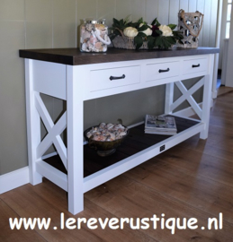 Landelijk witte sidetable met eiken blad + plateau 150 x 45 x 76 cm 3 laden  XR