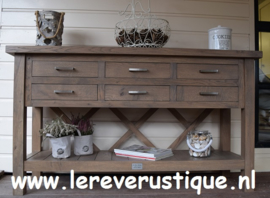 Landelijk eiken sidetable in de kleur Taupe 150 cm lang