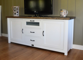 Landelijk wit TV-meubel met eiken blad 170 x 50 x 75 cm hg