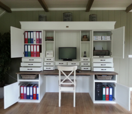 Landelijke witte Secretaire / Bureau / Home-Office met blad in de kleur Taupe 240 cm breed x 200 cm hoog PRIJS OP AANVRAAG