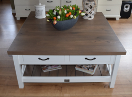 Landelijk witte salontafel met eiken blad 120 x 120 x 55 cm XR