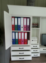 Landelijke witte Secretaire / Bureau / Home-Office met blad in de kleur Taupe 240 cm breed x 200 cm hoog PRIJS OP AANVRAAG