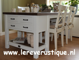 Landelijke witte eettafel met eiken blad, 3 laatjes 175 cm l. x 90 cm br. CRS