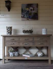 Landelijk eiken sidetable in de kleur Taupe 150 cm lang