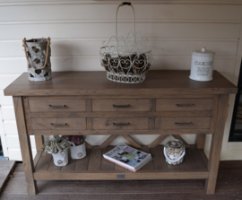 Landelijk eiken sidetable in de kleur Taupe 150 cm lang