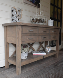 Landelijk eiken sidetable in de kleur Taupe 150 cm lang