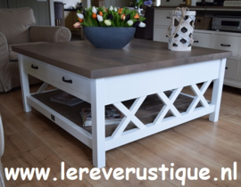 Landelijk witte salontafel met eiken blad 120 x 120 x 55 cm XR