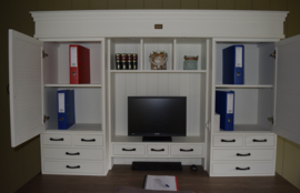 Landelijke Secretaire / Bureau / Home-Office WIT met blad in de kleur Taupe 200 cm breed x 204 cm hoog PRIJS OP AANVRAAG