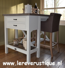 Xpression Rustique bartafel wit met eiken blad, 2 laden 130 cm x 90 cm x 104 cm hoog