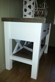 Landelijk witte sidetable met eiken blad, 2 laden 110 cm l. x 55 cm d. x 76 cm hg. XR